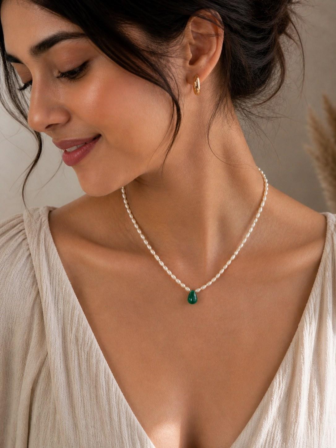 Model wearing Kaanha's pearls