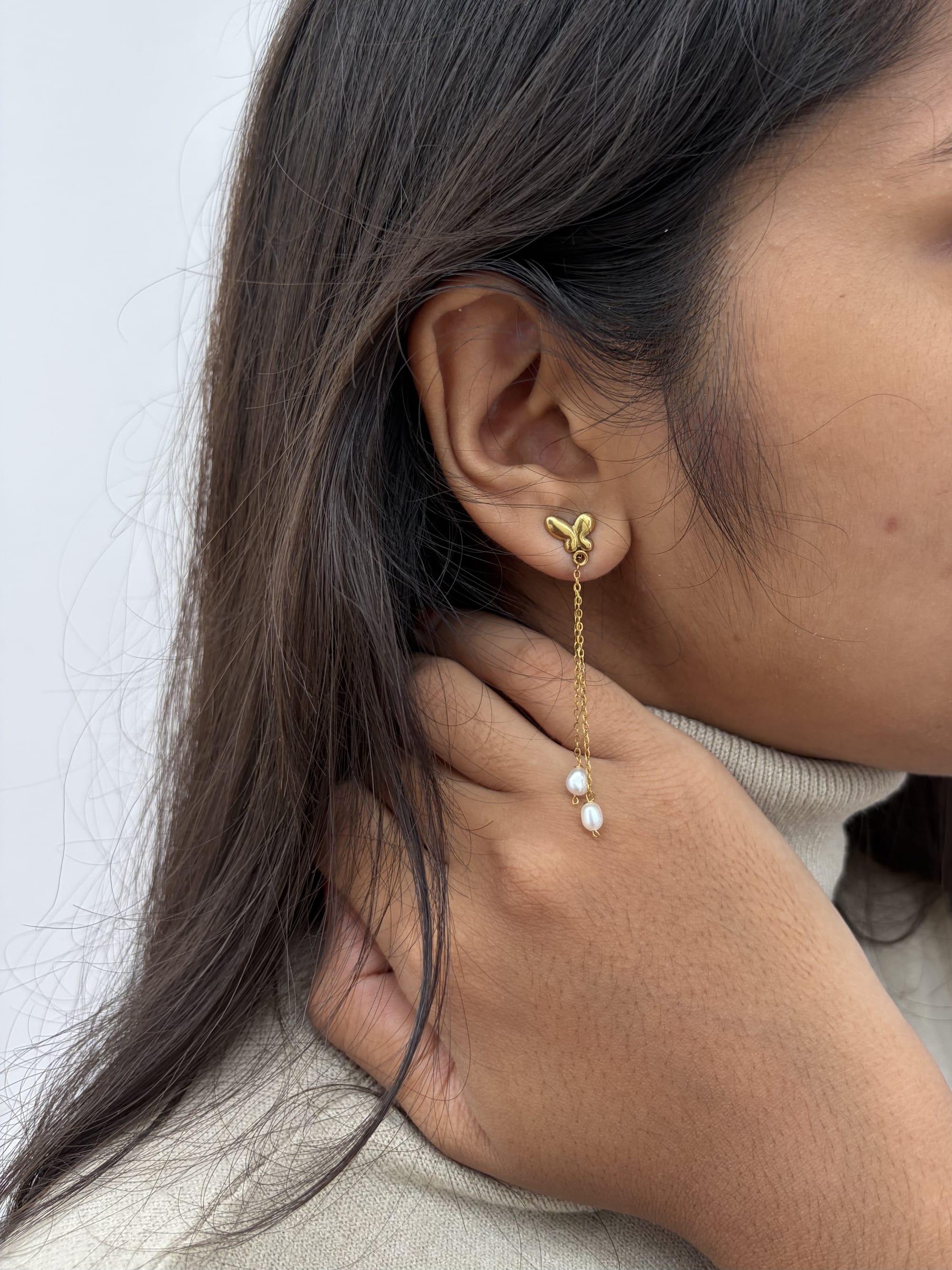Butterfly pearl earrings - image 4