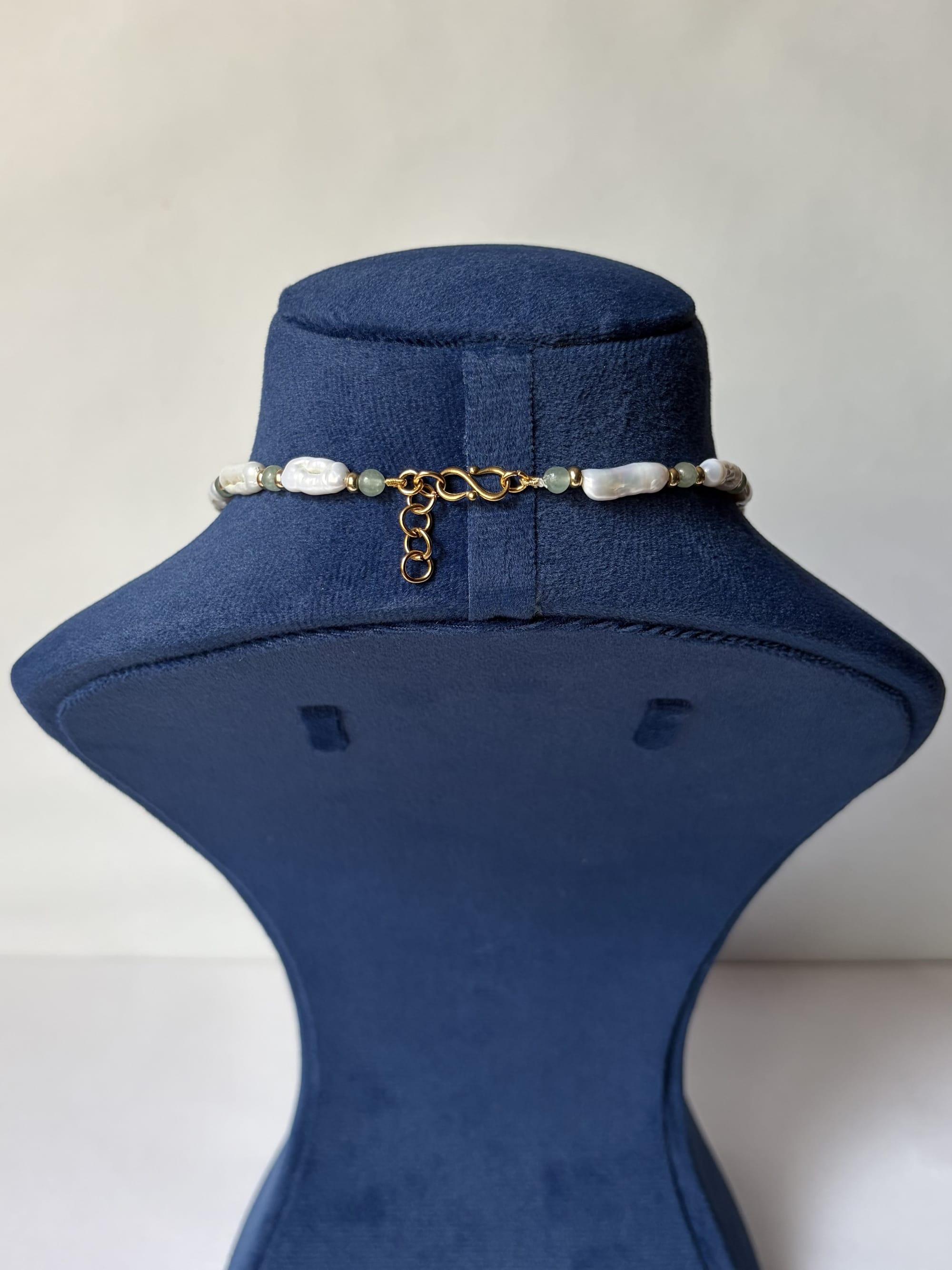 Green aventurine biwa pearl necklace - image 4