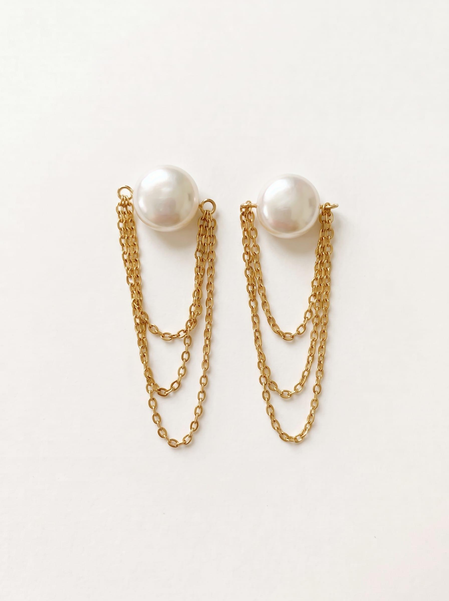 Layered chain pearl stud